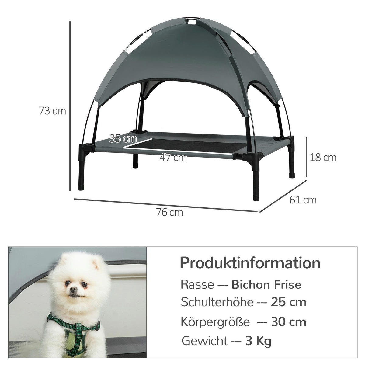 PawHut Hunde-Zubehör schwarz Polypropylen B/H/L: ca. 61x76x73 cm Hundebett - schwarz/grau (73,00/61,00/76,00cm) - PawHut
