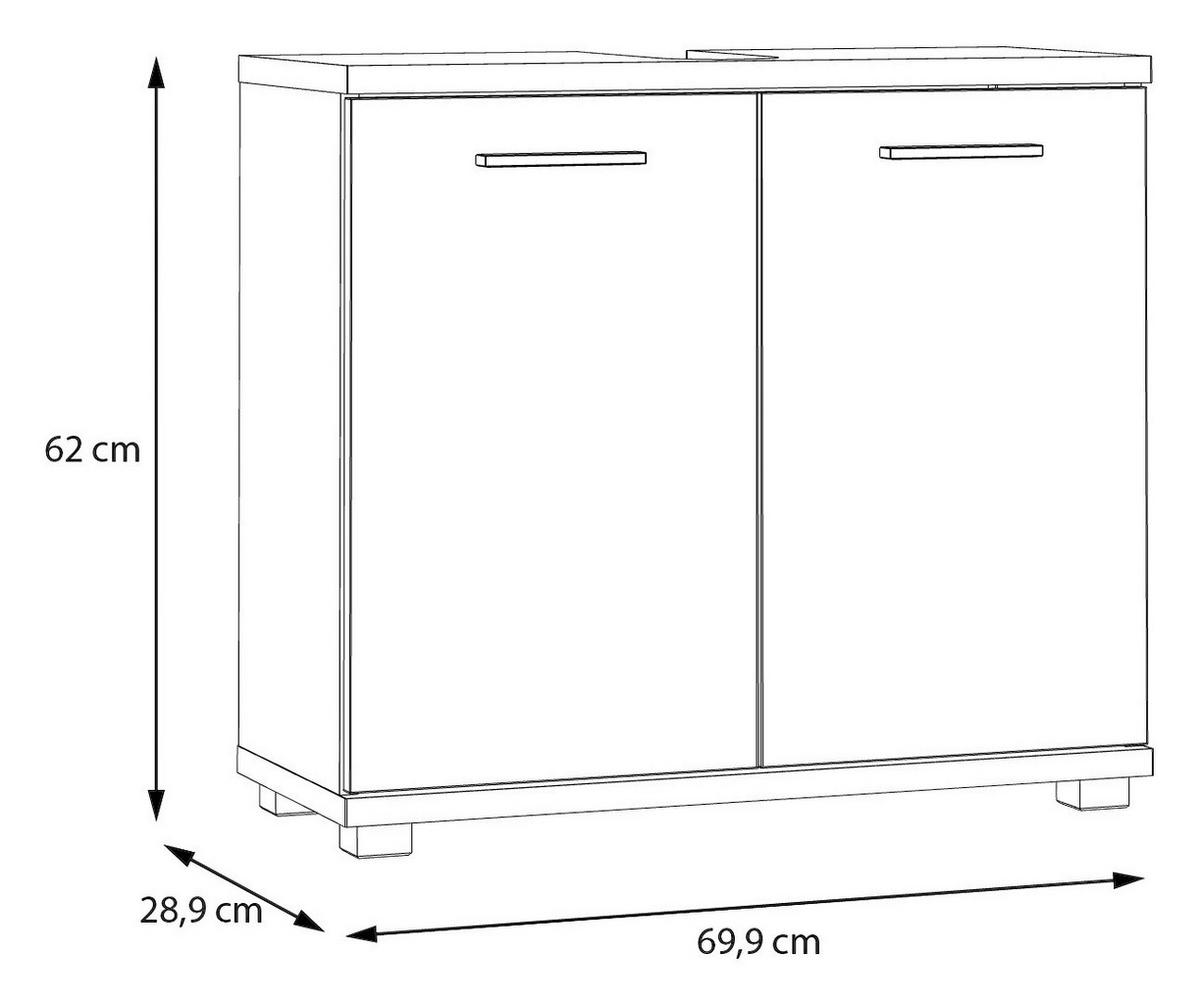 Waschbeckenunterschrank  Eiche Artisan Nachbildung salbei B/H/T: ca. 70x62x29 cm Champ_Waschbeckenunterschrank - Eiche/salbei (70,00/62,00/29,00cm)