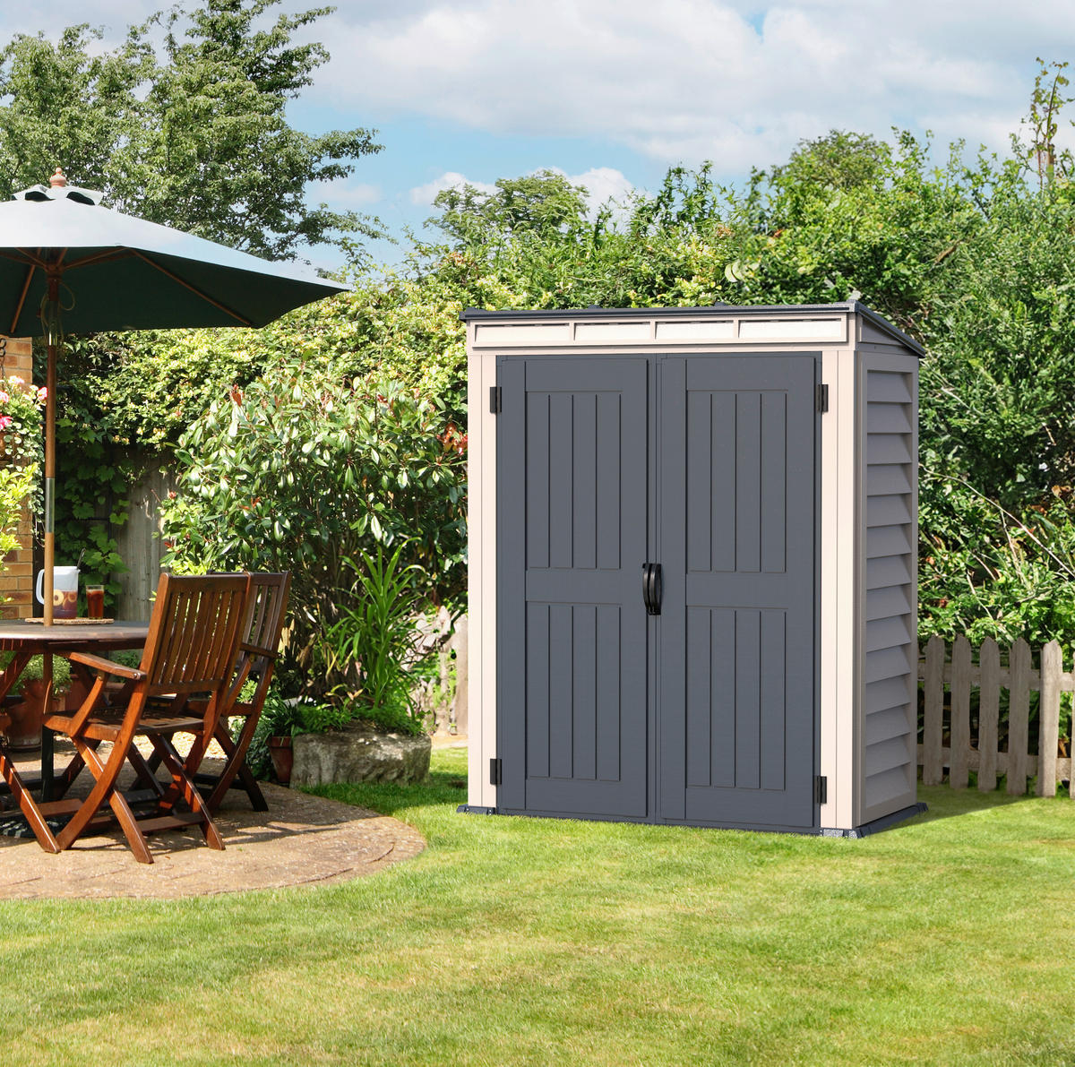 VCM Gerätehaus grau B/H/L: ca. 171x202x92 cm Gerätehaus mit Drehtür - grau (92,00/171,00/202,00cm) - VCM