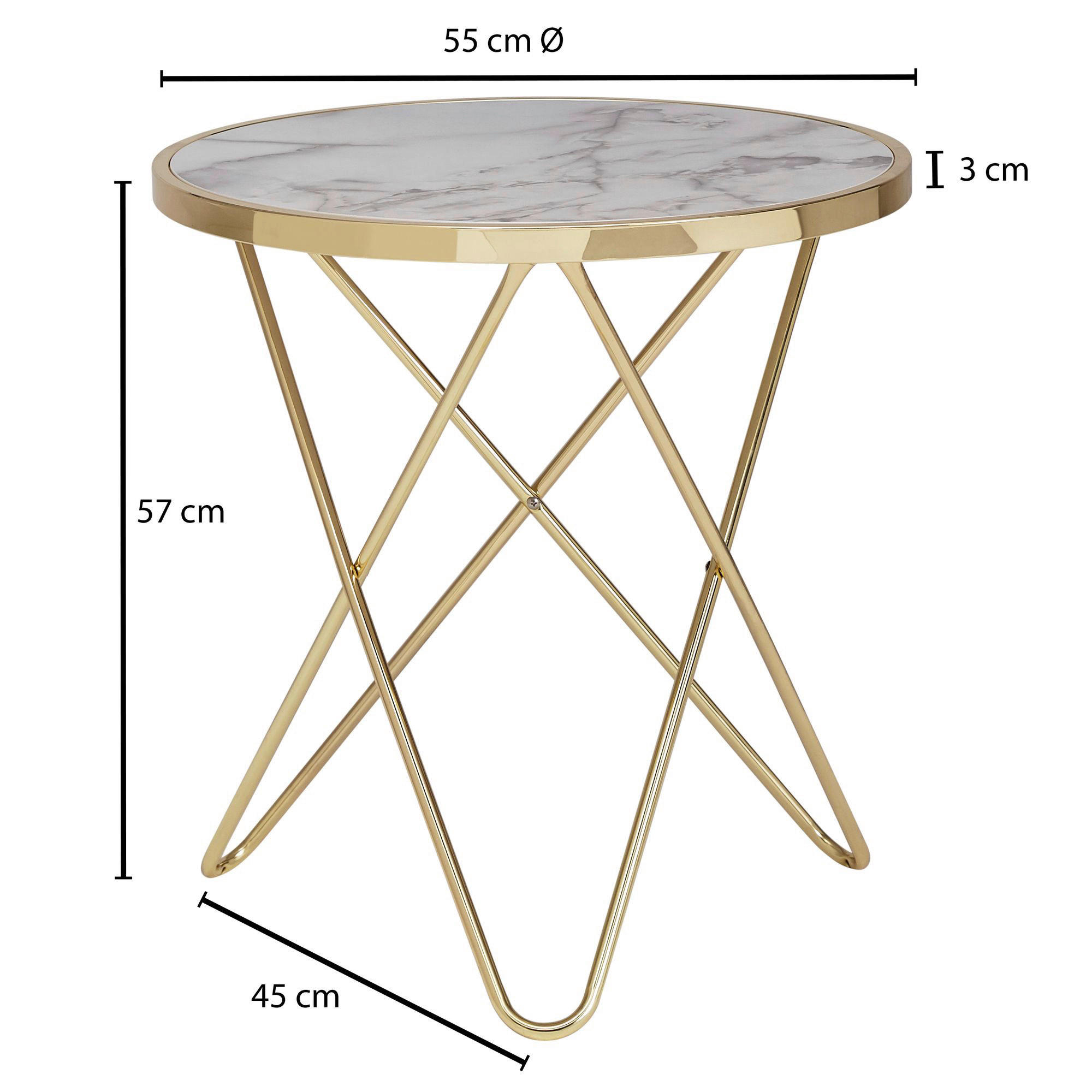 Beistelltisch weiß Marmor Optik gold Optik MDF Stahl Beistelltisch - gold/weiß - Wohnling