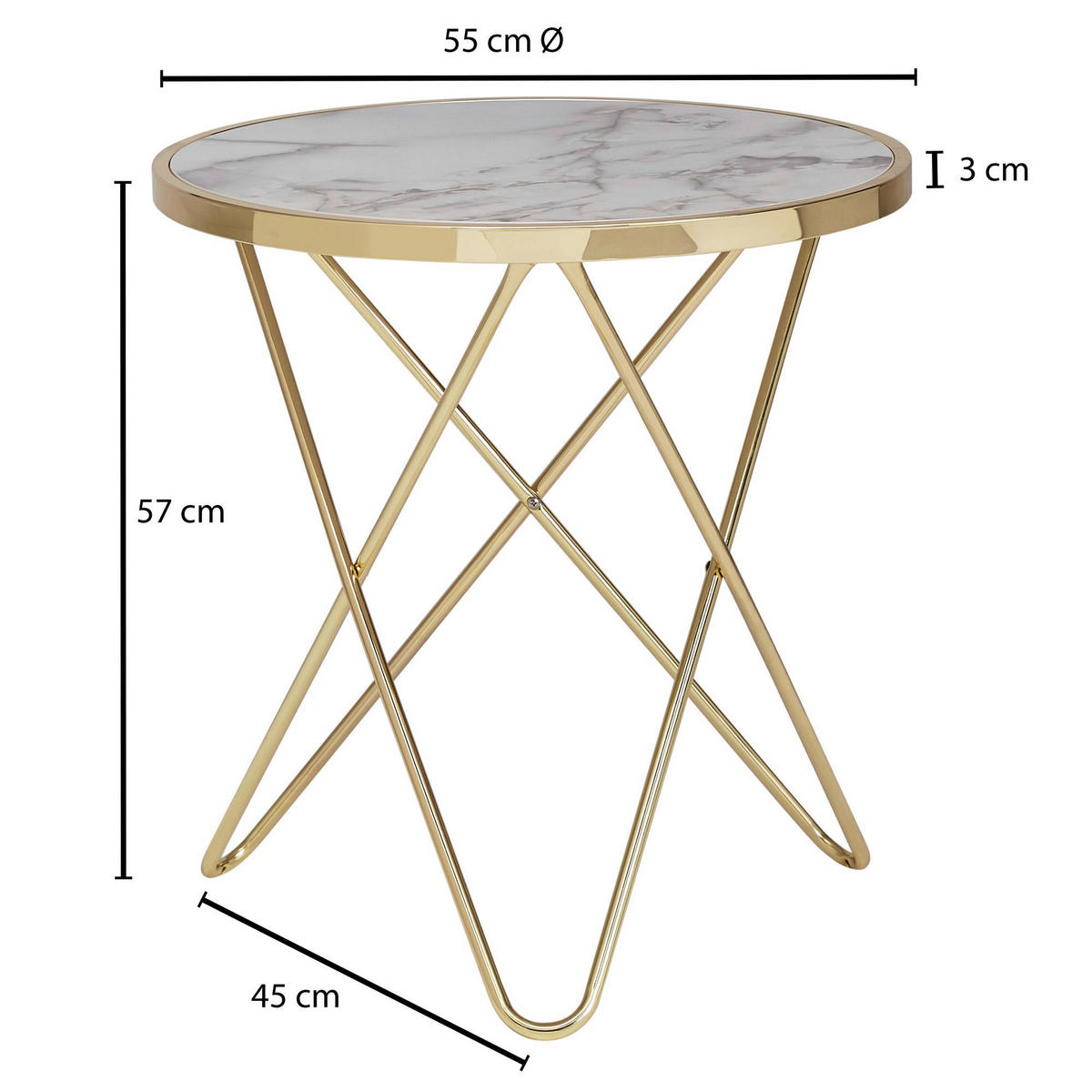 Beistelltisch weiß Marmor Optik gold Optik MDF Stahl Beistelltisch - gold/weiß - Wohnling