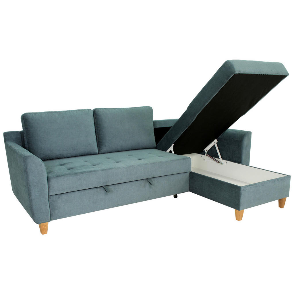 Thumbnail - Ecksofa mit Bettfunktion und Bettkasten azur Microfaser B/H/T: ca. 231x86x150 cm