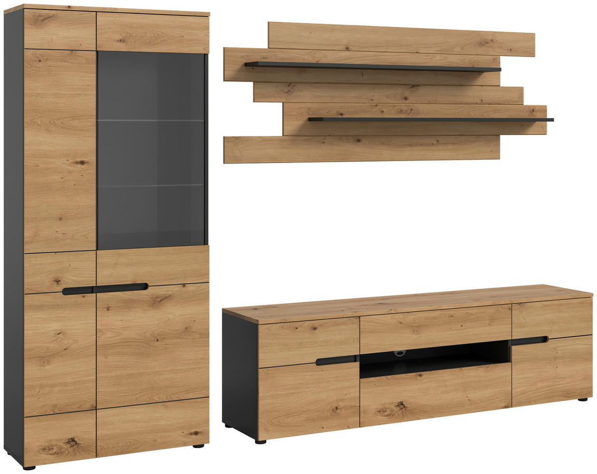 Wohnwand Canu basaltgrau Nachbildung Artisan Oak Nachbildung B/H/T: ca. 280x190x44 cm Canu - basaltgrau (280,00/190,00/44,00cm) - xonox.home