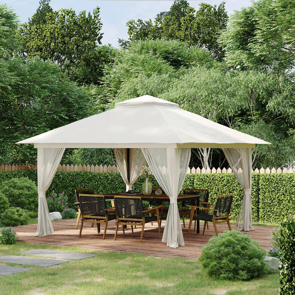 Outsunny Pavillon cremeweiß Polyester B/H/L: ca. 392x283x392 cm Pavillon - cremeweiß (392,00/392,00/283,00cm) - Outsunny
