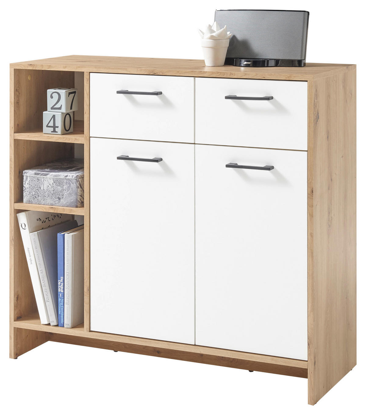 Kommode Open Eiche Artisan Nachbildung weiß B/H/T: ca. 100x92x38 cm Open - Eiche/weiß (100,00/92,00/38,00cm)