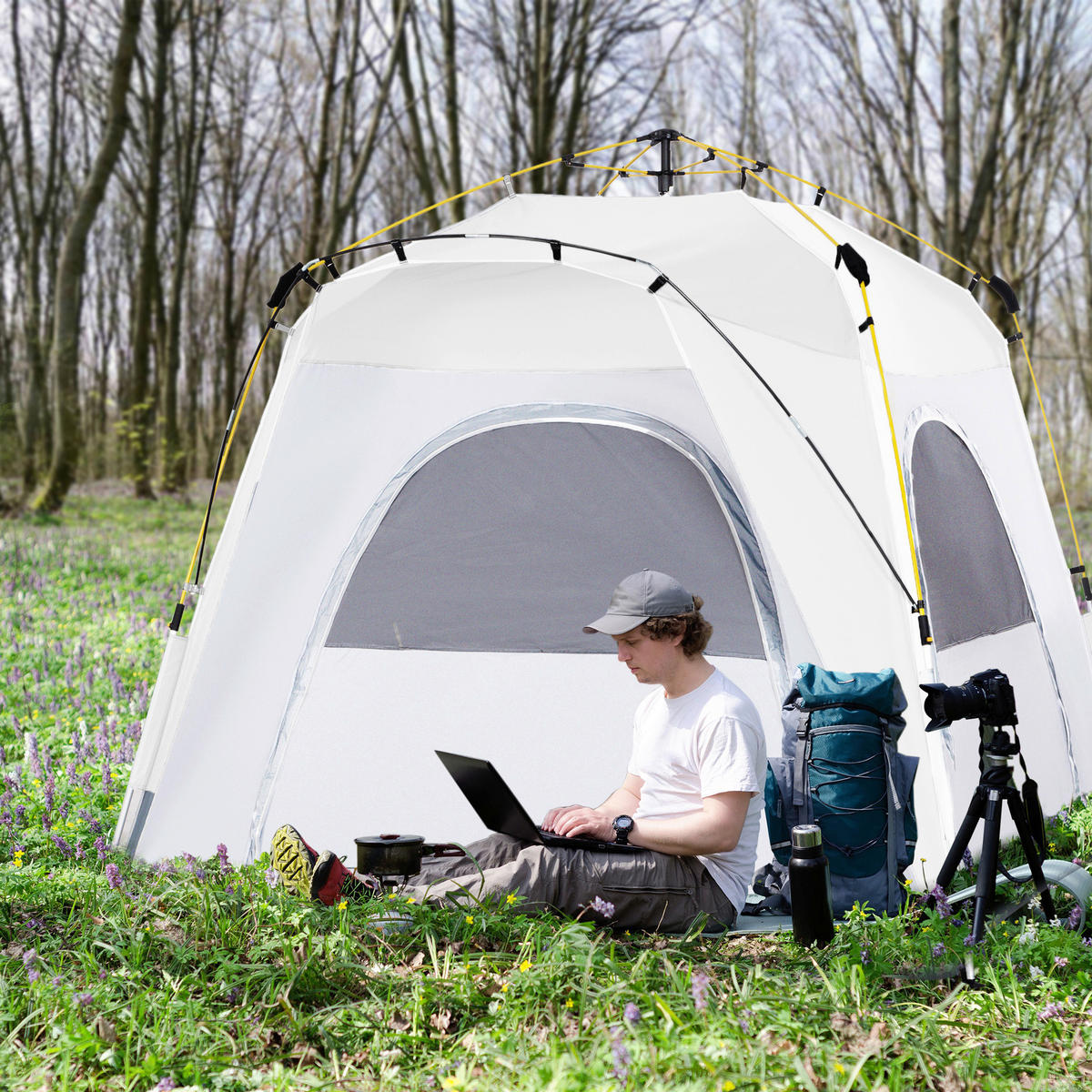 Outsunny Campingzelt hellgrau Aluminium B/H/L: ca. 240x199x240 cm Campingzelt - hellgrau (240,00/240,00/199,00cm) - Outsunny