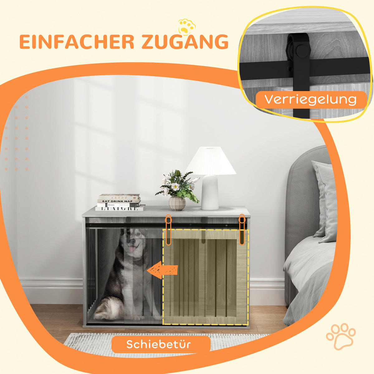 PawHut Hundekäfig grau Spanplatte B/H/L: ca. 58x61x98 cm Hundekäfig - grau (98,00/58,00/61,00cm) - PawHut