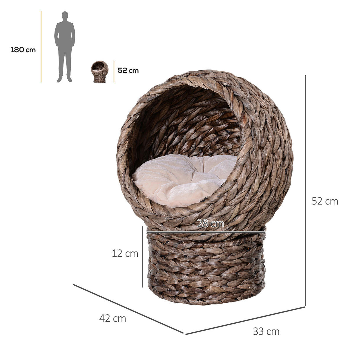 PawHut Katzenkorb dunkelbraun Baumwolle B/H/L: ca. 33x52x42 cm Katzenkorb - dunkelbraun (42,00/33,00/52,00cm) - PawHut