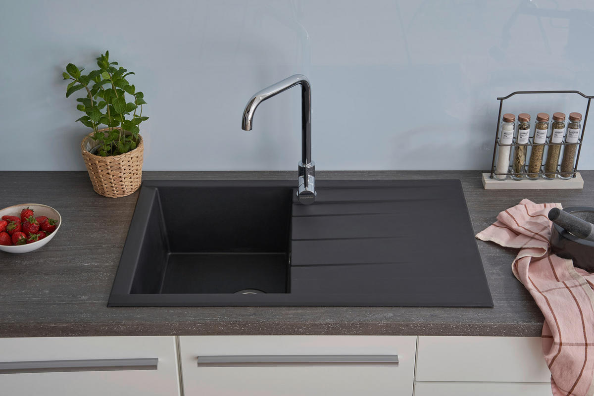 Respekta Einbauspüle Houston 80 x 50 S schwarz Mineralite B/H/T: ca. 80x21x50 cm Houston 80 x 50 S - schwarz (80,00/21,00/50,00cm) - Respekta