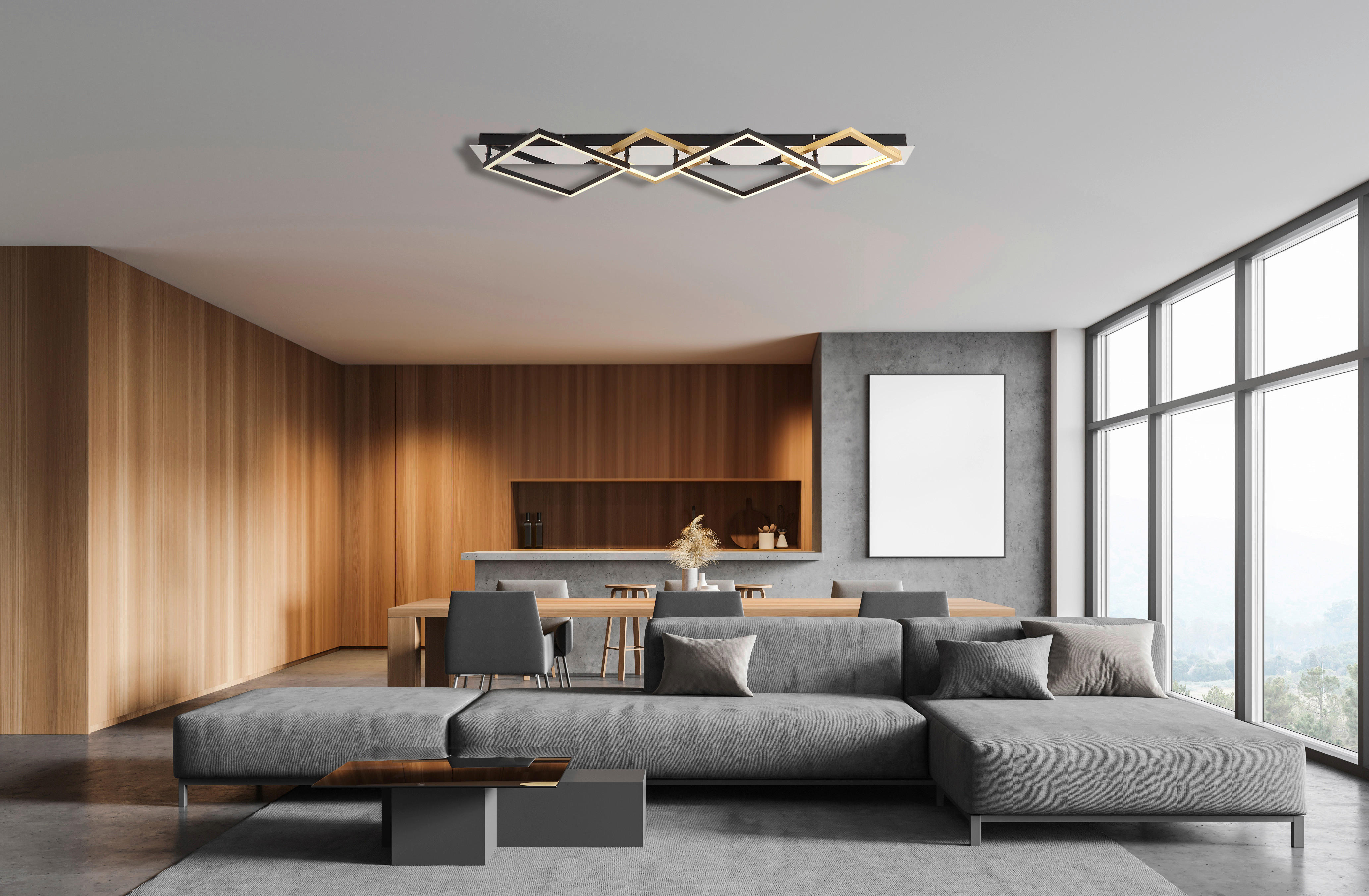 GLOBO LED-Deckenleuchte 67847-48 mattschwarz gold Chrom Metall Kunststoff Aluminium B/H/T: ca. 35,5x7x104,5 cm LESINA - gold/mattschwarz (35,50/7,00/104,50cm) - GLOBO