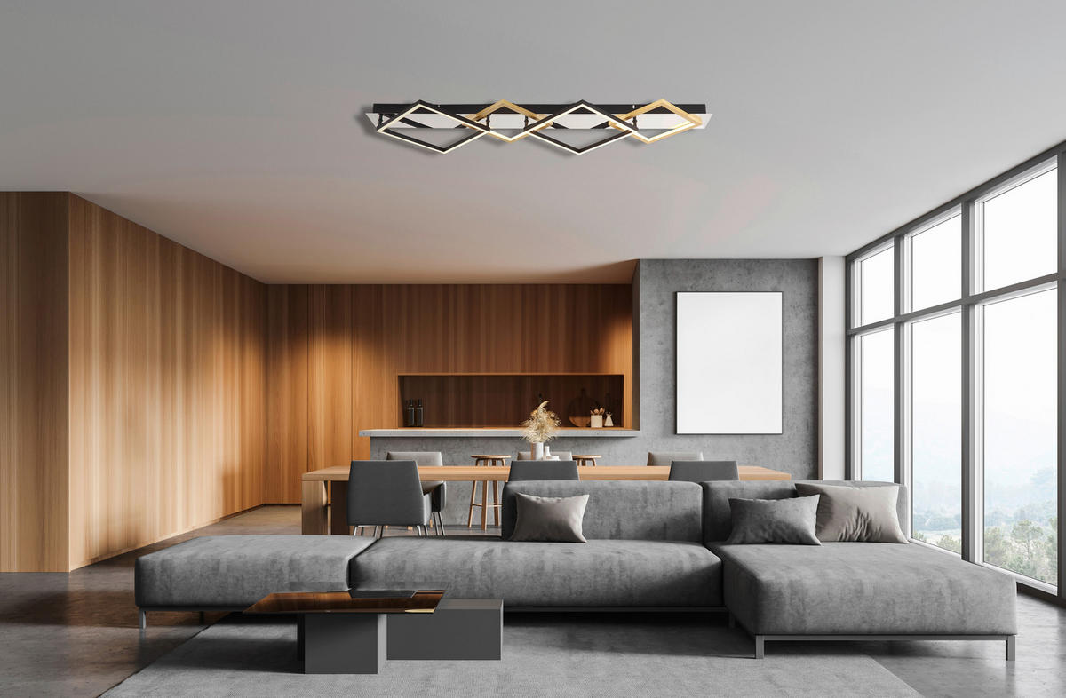 GLOBO LED-Deckenleuchte 67847-48 mattschwarz gold Chrom Metall Kunststoff Aluminium B/H/T: ca. 35,5x7x104,5 cm LESINA - gold/mattschwarz (35,50/7,00/104,50cm) - GLOBO