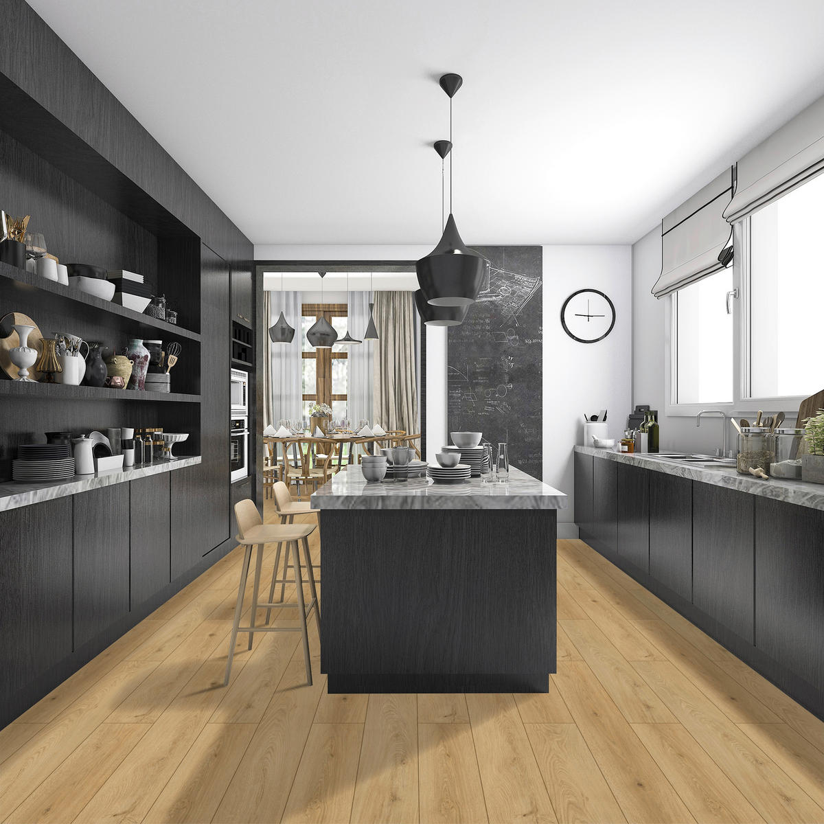 Click-Vinylboden ca.2,196m² im Paket,inkl.TS  B/L: ca. 18x122 cm pro Paket ca.2,196m² im Paket,inkl.TS - Eiche (18,00/122,00cm)