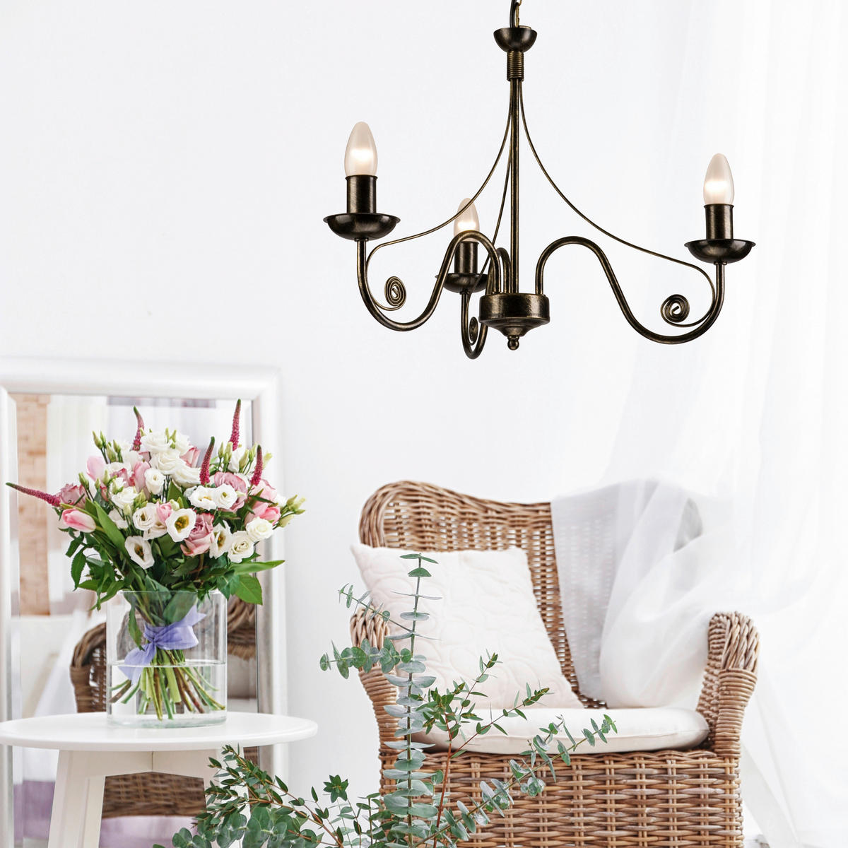 Lamkur Pendelleuchte DONATO 22444 schwarz Stahl H/L: ca. 72x45 cm E14 3 Brennstellen Donato - schwarz (45,00cm) - Lamkur