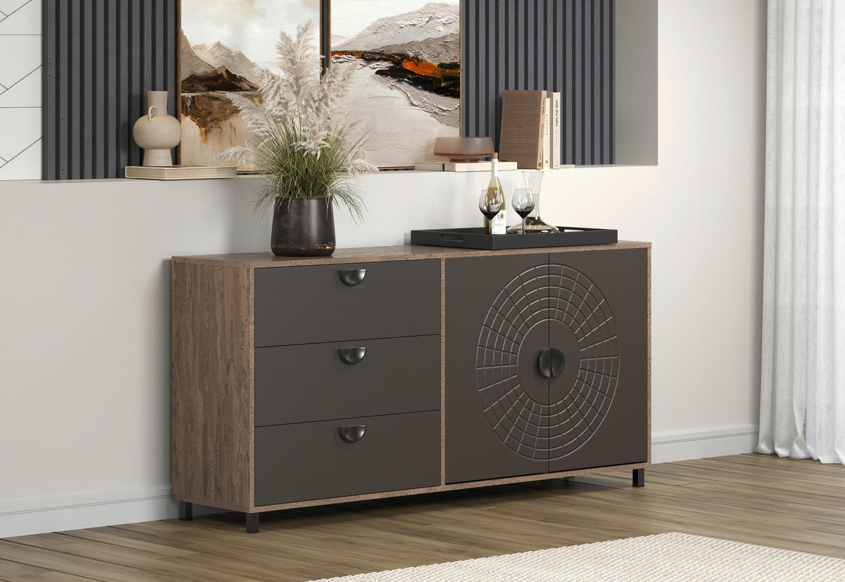 Sideboard Fusion Eiche dunkel Nachbildung bronze Optik B/H/T: ca. 176x86x42 cm Fusion - Eiche/bronze (176,00/86,00/42,00cm)