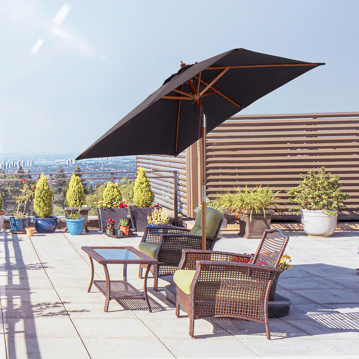 Outsunny Sonnenschirm dunkelgrau Polyester B/H/L: ca. 150x230x200 cm Sonnenschirm - dunkelgrau (200,00/150,00/230,00cm) - Outsunny