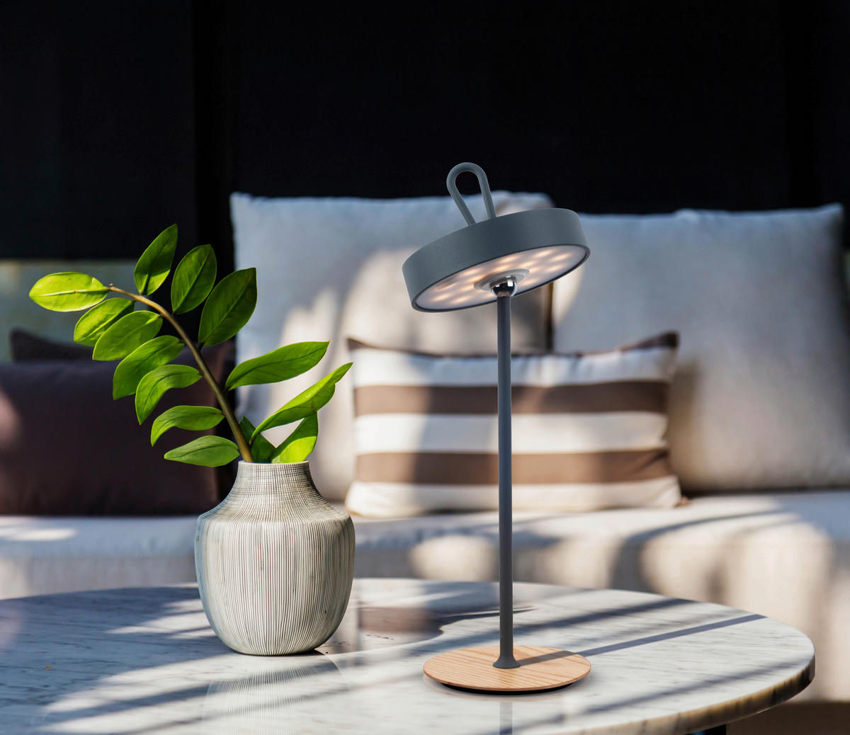 Näve Leuchten LED-Tischleuchte grau Holz Kunststoff Metall B/H/T/D: ca. 13x36x13x13 cm ELLI - grau (13,00/36,00/13,00cm) - Näve Leuchten