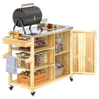 Outsunny Grillwagen Holz B/H/L: ca. 50x91,5x134,5 cm Grillwagen - natur (134,50/50,00/91,50cm) - Outsunny