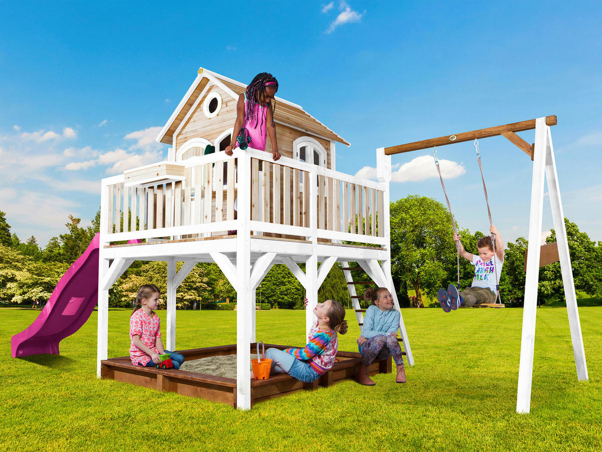 AXI Spielhaus Liam braun B/H/L: ca. 541x291x277 cm Liam - braun/lila (277,00/541,00/291,00cm) - AXI