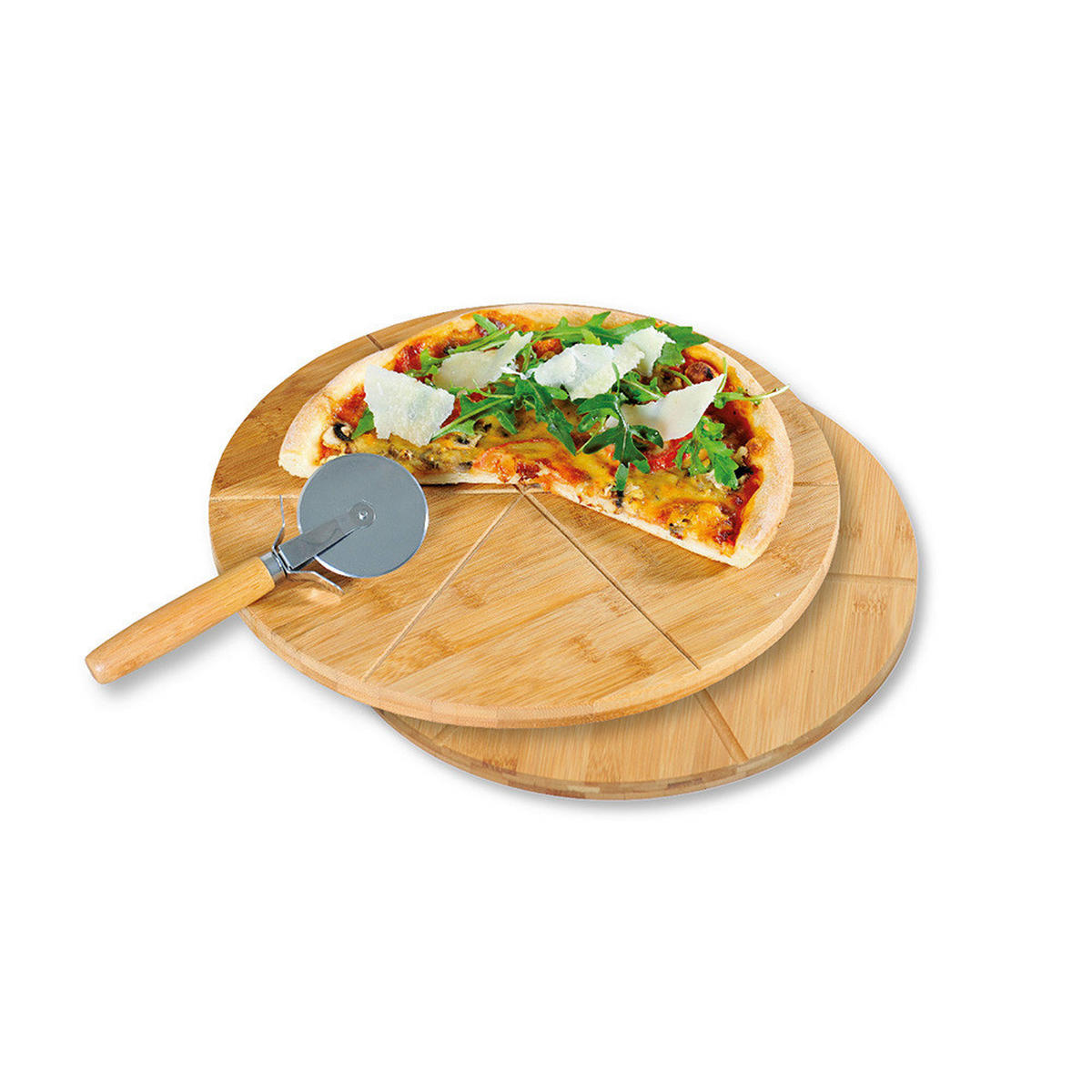 Kesper Pizzateller braun Bambus B/H/L: ca. 32x32x4 cm Pizzateller_3erSet - braun (4,00/32,00/32,00cm) - Kesper