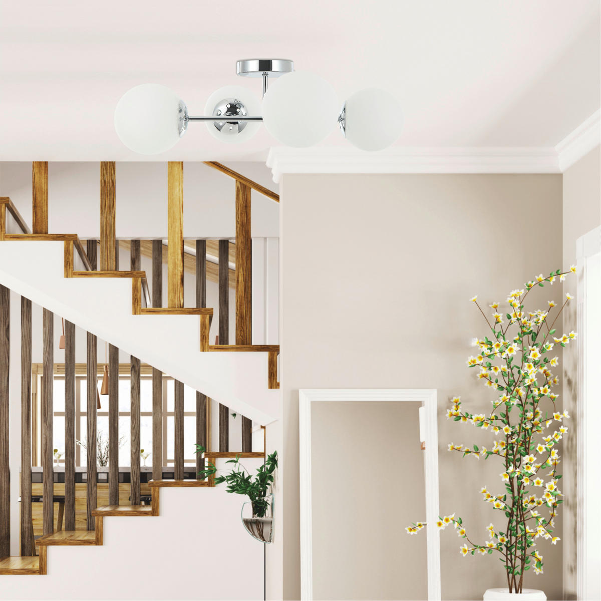 Lamkur Kronleuchter Chrom Stahl Glas B/H/L: ca. 19x44x61 cm E14 4 Brennstellen Maddie - Chrom (61,00/19,00/44,00cm) - Lamkur