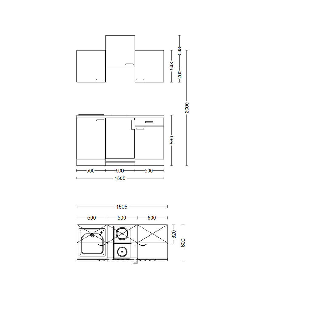 Thumbnail - Küchenblock Elva anthrazit strukturiert B/H/T: ca. 151x226x60 cm