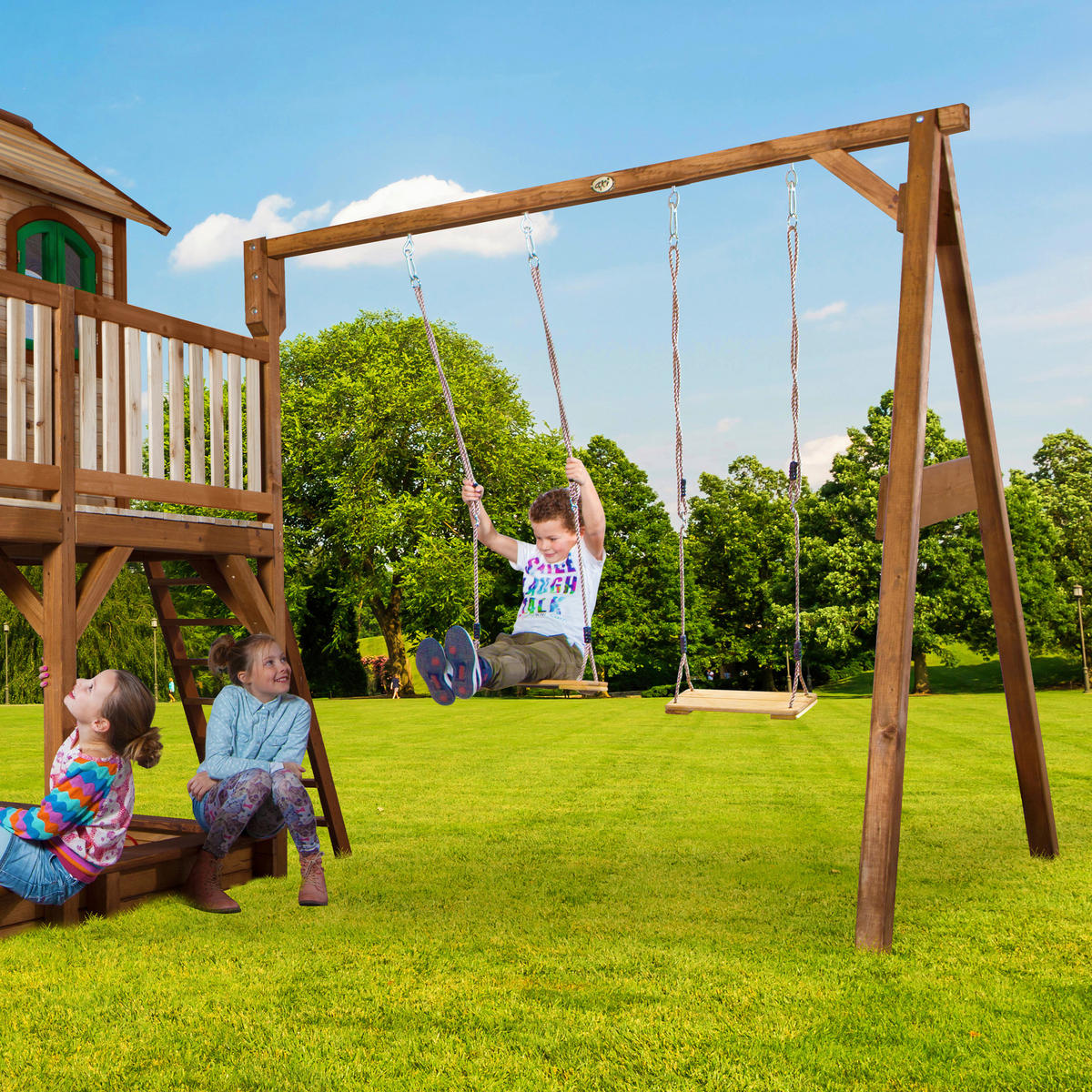 AXI Spielhaus Liam braun B/H/L: ca. 613x291x277 cm Liam - braun/grün (277,00/613,00/291,00cm) - AXI
