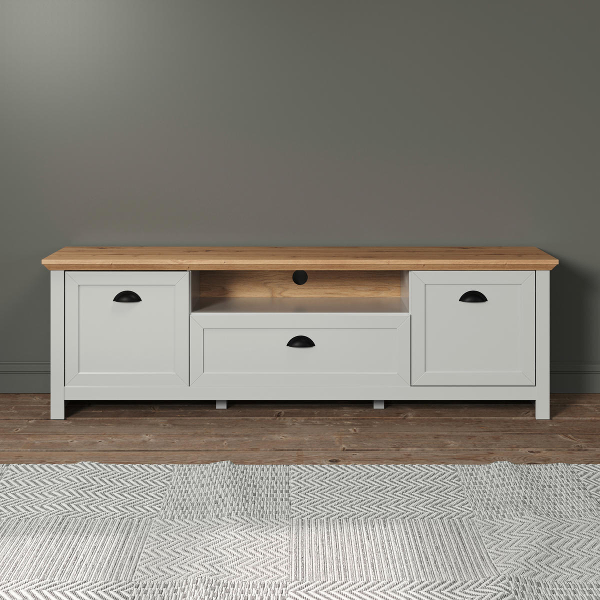 TV-Lowboard Landside Lichtgrau Eiche Artisan Nachbildung B/H/T: ca. 171x53x41 cm Landside - Lichtgrau/Eiche (171,00/53,00/41,00cm) - Trendteam