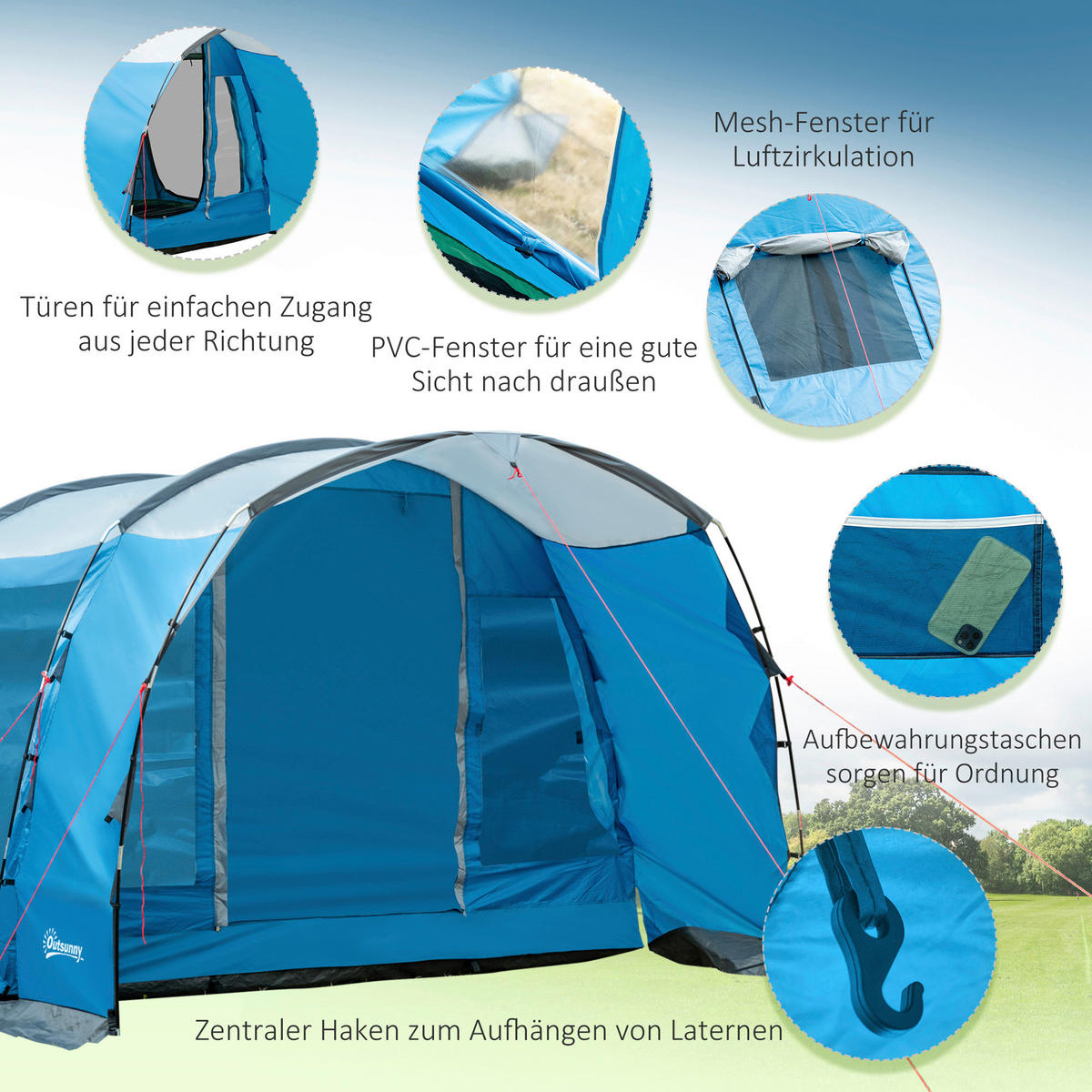 Outsunny Campingartikel B/H/L: ca. 275x445x195 cm Campingzelt - blau (195,00/275,00/445,00cm) - Outsunny