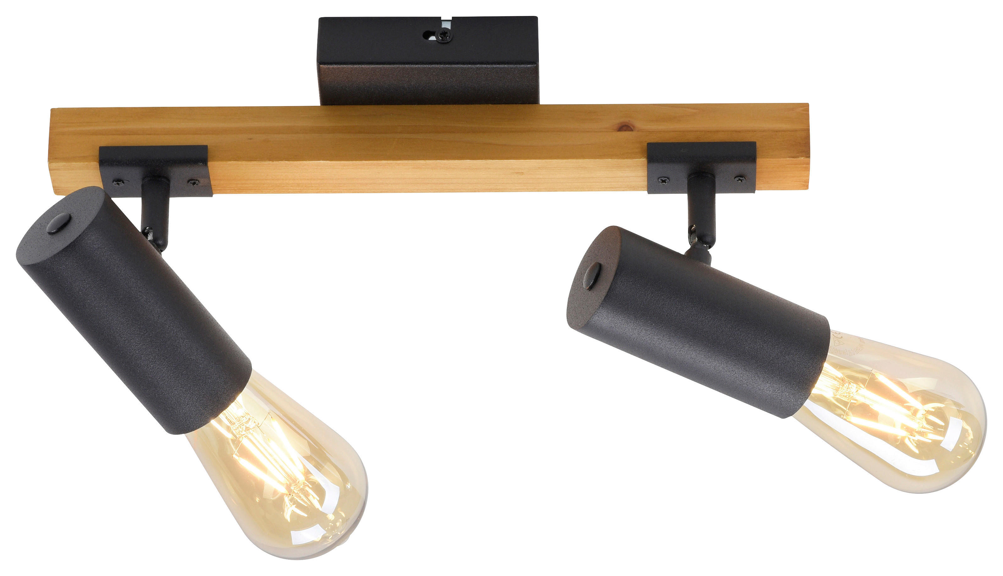 Just Light Deckenleuchte PILON 15162-18 natur schwarz Metall Holz B/H/T: ca. 35x18x10 cm E27 2 Brennstellen PILON - natur/schwarz (35,00/18,00/10,00cm) - Just Light