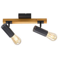 Just Light Deckenleuchte PILON 15162-18 natur schwarz Metall Holz B/H/T: ca. 35x18x10 cm E27 2 Brennstellen PILON - natur/schwarz (35,00/18,00/10,00cm) - Just Light