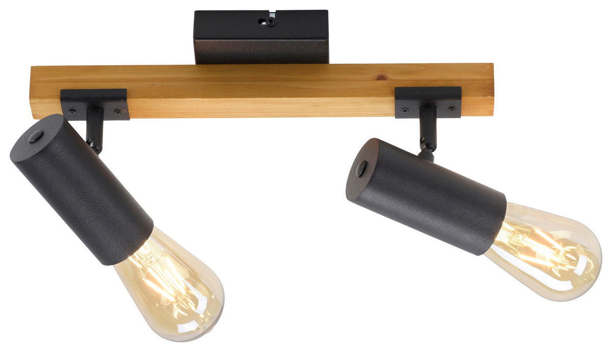 Just Light Deckenleuchte PILON 15162-18 natur schwarz Metall Holz B/H/T: ca. 35x18x10 cm E27 2 Brennstellen PILON - natur/schwarz (35,00/18,00/10,00cm) - Just Light