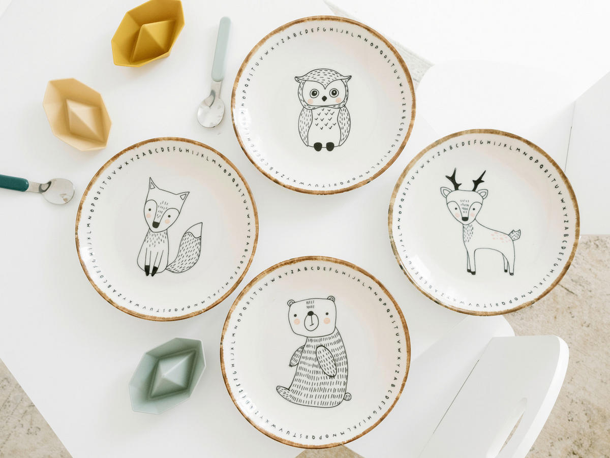 CreaTable Tellerset Freunde des Waldes braun Steinzeug D: ca. 21 cm Freunde des Waldes - beige/braun (21,00cm) - CreaTable