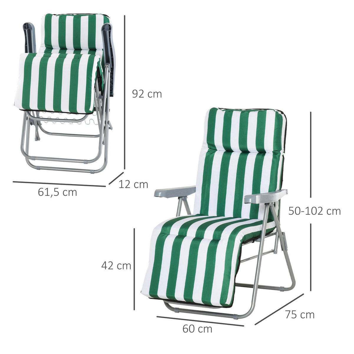 Outsunny Gartenliege weiß Stahl B/H/L: ca. 75x102x60 cm Gartenliege - weiß/grün (60,00/75,00/102,00cm) - Outsunny