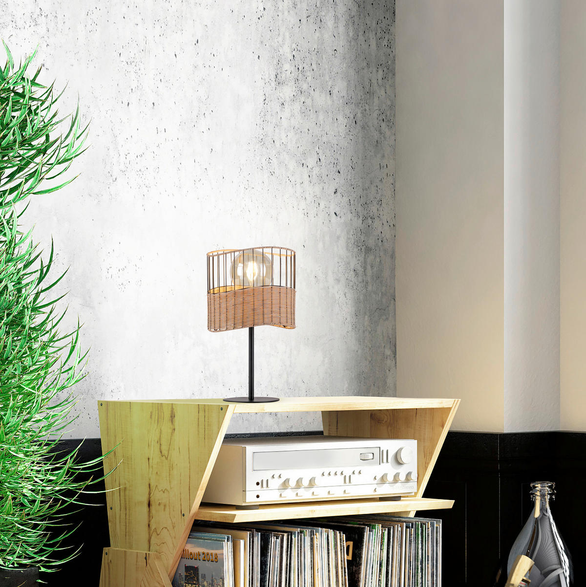 Just Light Tischleuchte REED 11150-79 schwarz natur Metall Holz H/D: ca. 42x25 cm E27 1 Brennstellen REED - natur/schwarz (25,00/42,00cm) - Just Light