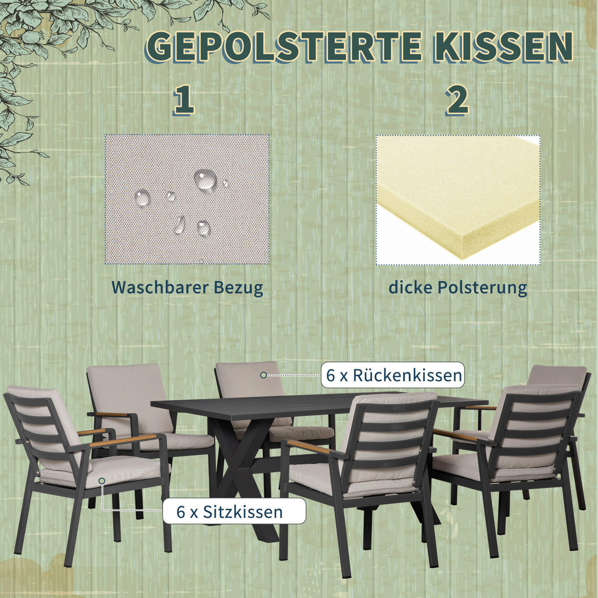 Outsunny Gartensitzgruppe grau Aluminium B/H/L: ca. 93x73x175 cm Gartensitzgruppe - grau (175,00/93,00/73,00cm) - Outsunny