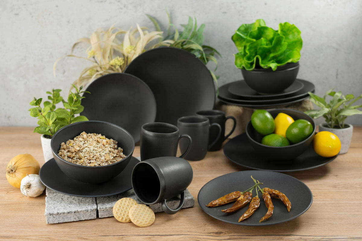 CreaTable Kombiservice Soft Touch mattschwarz Steinzeug 16 tlg. Soft Touch - mattschwarz - CreaTable