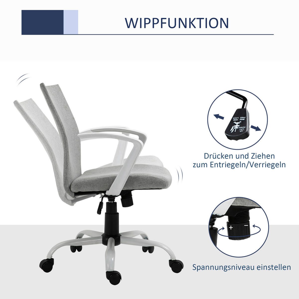 Drehstuhl 921-540LG grau 921-540LG - grau (61,00/89,00/61,00cm) - Vinsetto