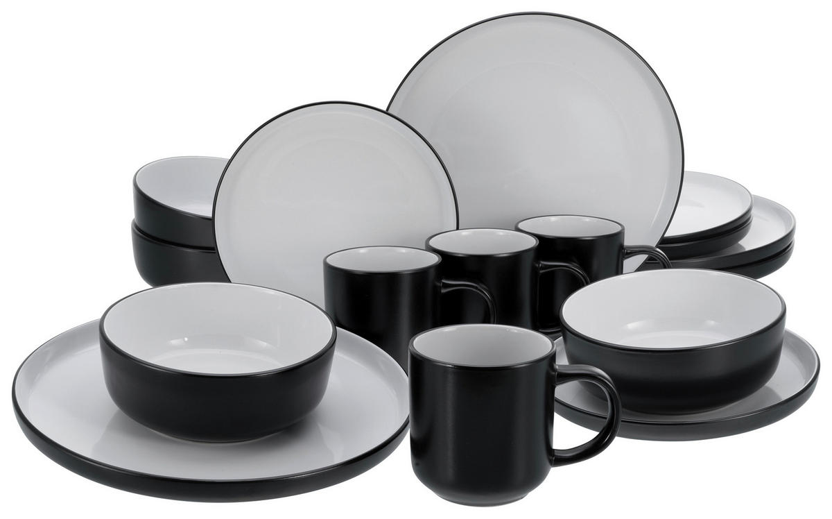 CreaTable Kombiservice Nordic weiß Steinzeug 16 tlg. Nordic - weiß/schwarz - CreaTable