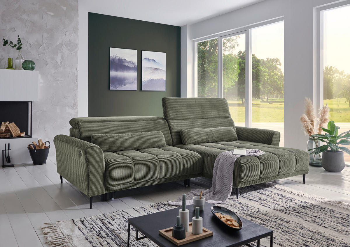 Ecksofa mit elektrischer XXL Sitztiefenverstellung grün Microfaser B/H/T: ca. 277x108x179 cm Logan_Type_004_Ecksofa - schwarz/grün (277,00/108,00/179,00cm)