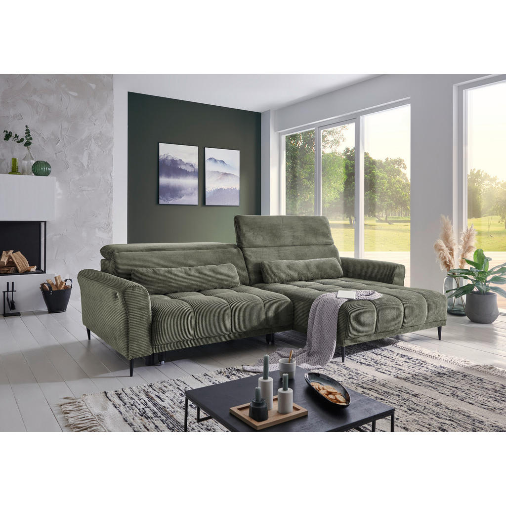 Thumbnail - Ecksofa mit elektrischer XXL Sitztiefenverstellung grün Microfaser B/H/T: ca. 277x108x179 cm