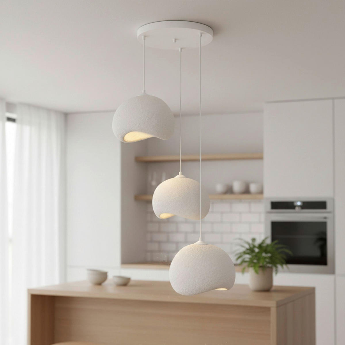 Opviq Pendelleuchte weiß Polyester-Mischgewebe Metall B/H/L: ca. 29x120x34 cm E27 3 Brennstellen Yontu - 15853 - weiß (34,00/29,00/120,00cm) - Opviq