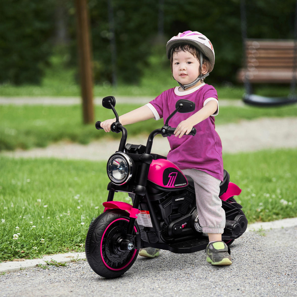 HOMCOM Kinderauto rosa B/H/L: ca. 42x76x57 cm Elektromotorrad - schwarz/rosa (57,00/42,00/76,00cm) - HOMCOM