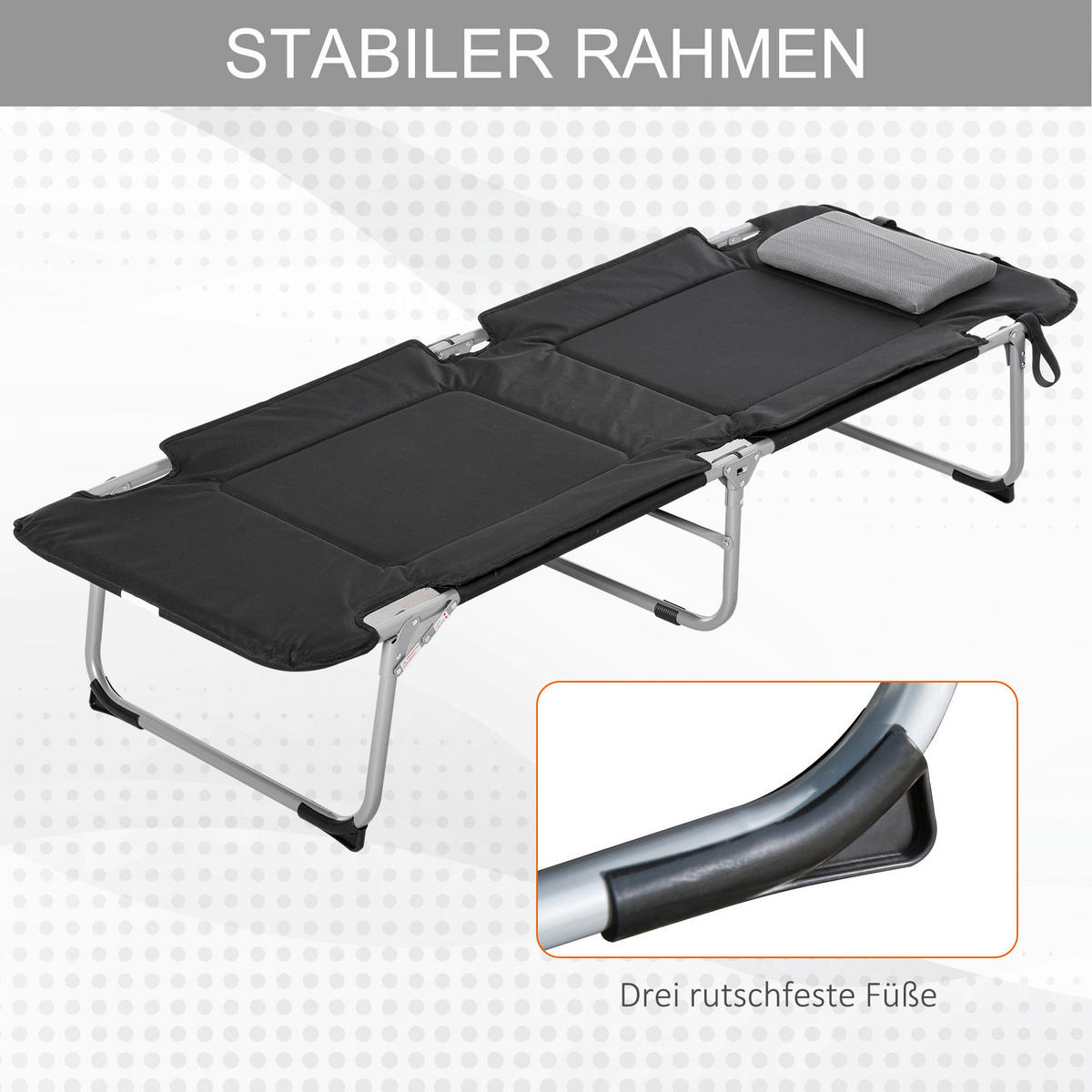 Outsunny Campingartikel B/H/L: ca. 66x183x33 cm Feldbett - schwarz/silber (33,00/66,00/183,00cm) - Outsunny