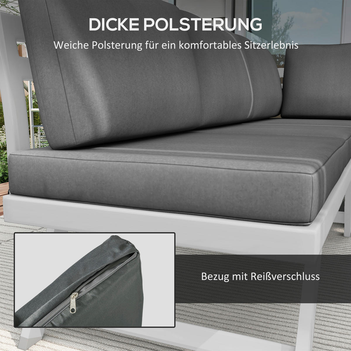 Outsunny Sitzgruppe grau Edelstahl B/H/L: ca. 61x115x65 cm Gartenmöbel_Set - grau (65,00/61,00/115,00cm) - Outsunny