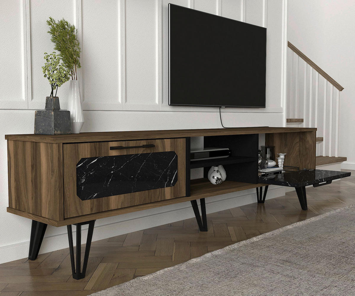 Wohnwand Lampert walnuss Nachbildung Marmoroptik B/H/T: ca. 180x51x35 cm Lampert - Marmoroptik/walnuss (180,00/51,00/35,00cm) - moebel17
