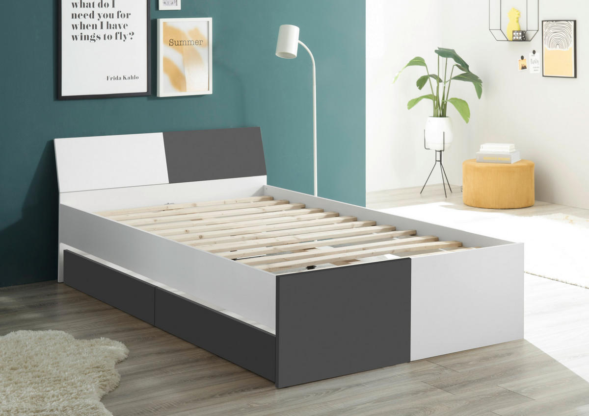 Jugendbett Alex weiß Graphit B/H/T: ca. 124x74x200 cm Alex - weiß/Graphit (124,00/74,00/200,00cm)