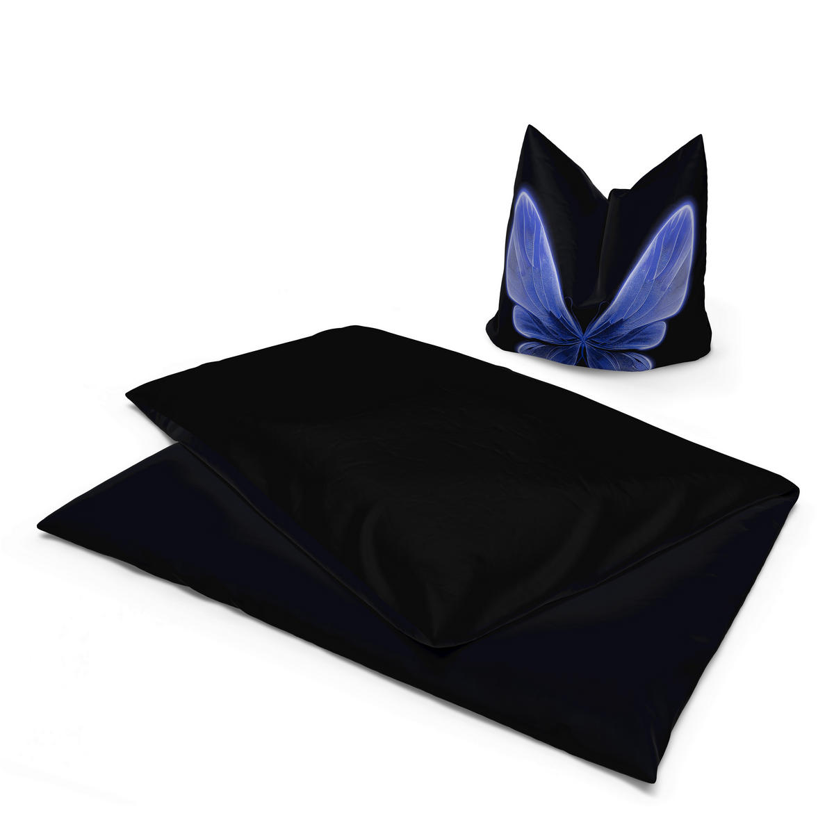 Microfaser Bettwäsche Wendebettwäsche_Microf._Schmetter. - blau/schwarz (135,00/200,00cm) - beau rêve