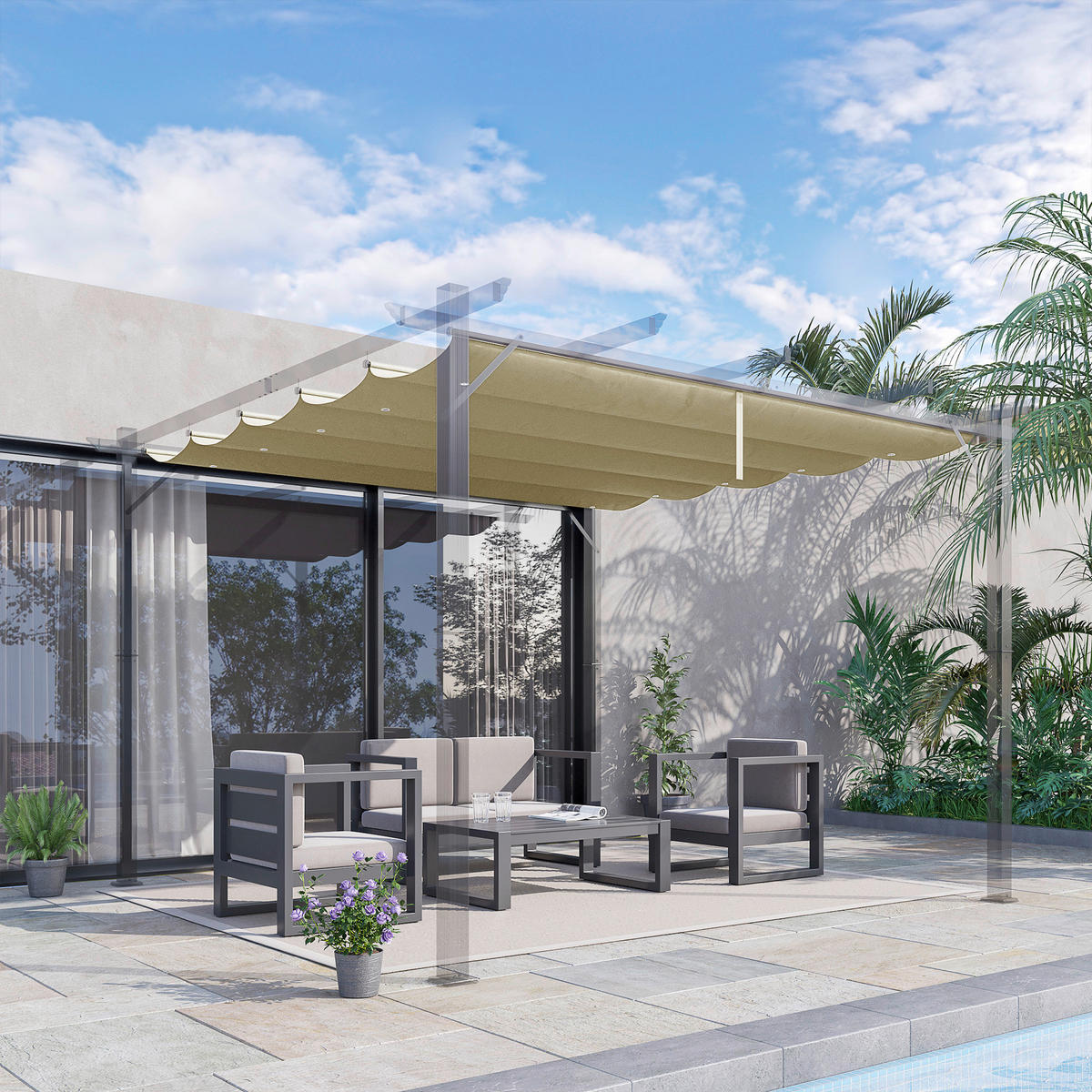 Outsunny Ersatzdach beige Polyester B/H/L: ca. 255x6x250 cm Ersatzdach - beige (250,00/255,00/6,00cm) - Outsunny