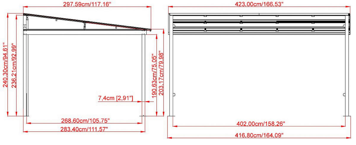 Sojag Terrassenüberdachung St. Barth anthrazit Aluminium B/H/T: ca. 424x240x296 cm St. Barth - anthrazit (424,00/240,00/296,00cm) - Sojag