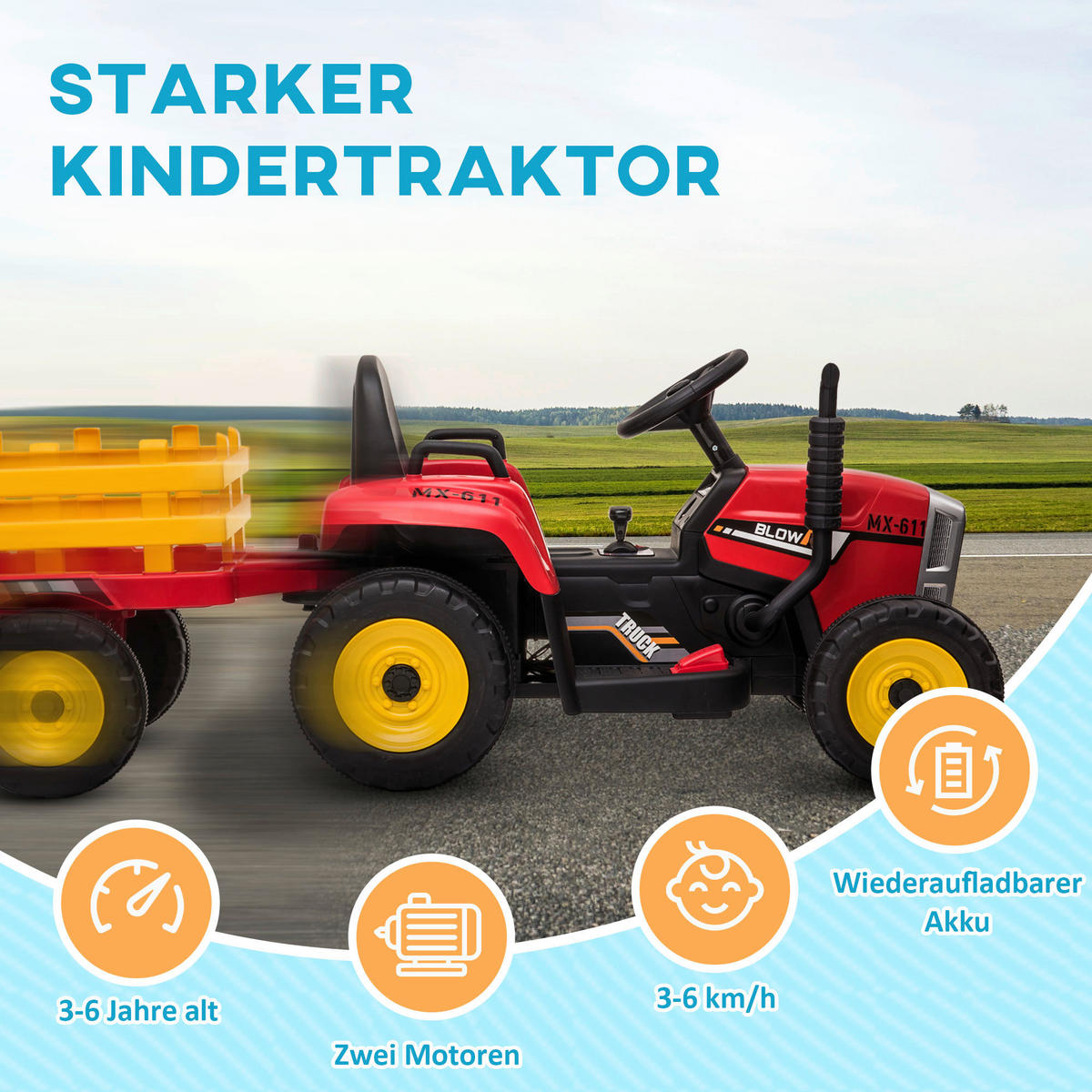 HOMCOM Kinderauto rot B/H/L: ca. 50x136,5x52,5 cm Kinderfahrzeuge - rot (52,50/50,00/136,50cm) - HOMCOM